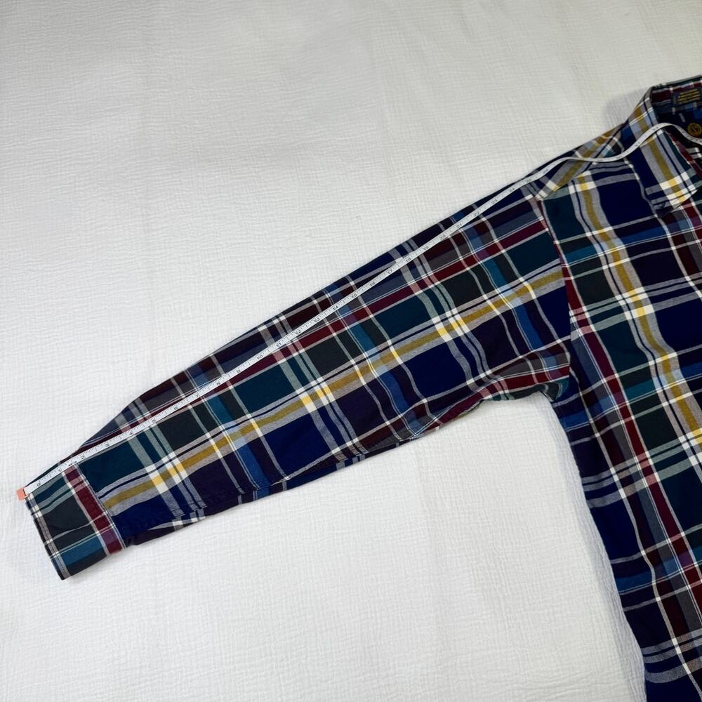 Viyella Plaid Button Down Shirt Blue Burgundy Men’s XL Cotton Wool Casual Preppy - Picture 10 of 14